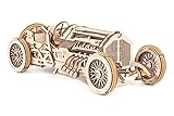 UGEARS U-9 Grand Prix Rennwagen Modellbauauto aus Holz zum selber Bauen (DIY Modelbausatz) | Retro Oldtimer Auto mit Motor & Handkurbel |Funktionelles & Authentisches Desig