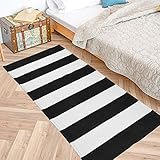 Yugarlibi Schwarz und Weiß Streifen Teppiche, Waschbar Moderne Fußmatte Outdoor, Shaggy Terrasse Teppich für Wohnzimmer Küche Kinderzimmer 70x110