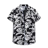 SSMENG Sommer-Shirts für Herren, kurzärmelig, normale Passform, Blumenhemden, Übergröße, Vintage-Druck, Hawaii-Hemden Gr. XXL, Schwarz 01