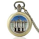 ZDANG Russische Klassische Architektur Winterpalast Kathedrale Bronze Quarz Taschenuhr Männer Frauen Charme Anhänger Stunden U