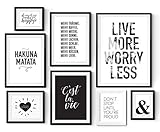 8er Poster Set in verschiedenen Größen! 10x15, 13x18, A4 und A3. Wanddeko von MARELLE. Beste Poster, Wandbild, Spruchbilder, schwarz weiß, Geschenk, Gallery Wall, Komplett Set 2570