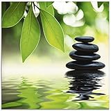 Artland Glasbilder Wandbild Glas Bild einteilig 30x30 cm Quadratisch Asien Wellness Entspannung Spa Zen Steine Gräser Pyramide Wasser T5UJ