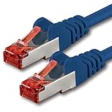 Netzwerkkabel Cat 6 (2m - blau - 1 Stück) Ethernetkabel Cat Kabel Lankabel Cat6 (SFTP PIMF) doppelt geschirmt Patchkabel Set 1000 Mbit/s Internet DSL Anschluss Router Comp