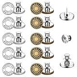 MELODYING 10 Sets Jeans Knöpfe Ohne Nähen, 2 Stile Ersatz Jean Knöpfe, Abnehmbare und Einstellbarerosen Instant Knopfe 17 mm Durchmesser Jeansknöpfe (Silber & Bronze)