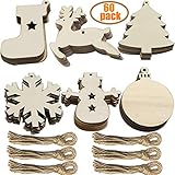 60 Stück weihnachtsdeko holz weihnachtsbaumschmuck basteln holzdeko weihnachten weihnachtsbaum deko, tannenbaum weihnachtsanhänger, christbaumschmuck holz ornamente Schneeflocke Weihnachtsdek