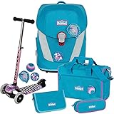 DOLPHINS - Delfin - SCOUT SUNNY II mit Funny Snaps® Schulranzen-Set 5tlg. mit SPORTTASCHE - Balance-Scooter mit Leucht-Rädern GRATIS DAZU