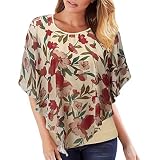 Eaylis Kurzarmhemd für Damen,Leinenoberteil Übergröße Shirts V-Ausschnitt Blumenmuster Shirts Tops Freizeitkleid Blusen Tuniken Mode Mädchen und Frau T-Shirts für Beach Urlaub oder den Alltag