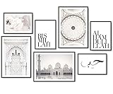 Hyggelig Home Premium Poster Set - 7 islamische Bilder im stilvollen Set - Bild Wand Deko - 3 x DIN A3 + 4 x DIN A4 - Set Islamic ohne R