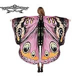 Halloween Schmetterlingsflügel für Frauen Halloween Kostüm Cosplay Fee Schmetterling Schal Pixie Poncho Kostüm für Damen Dress Up Prinzessin Party Zubehör (rosa lila Spitze, Einheitsgröße)