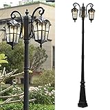 Crayom Außenleuchte Mastleuchte Aluminium Garten Außen Straßenlaterne Vintage Säulenleuchte Glasschirm Säule Säulenleuchte wasserdichte IP65 M