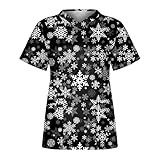 Graceyo Damen Pflege Schlupfkasack Kasack Nurse Uniformen Krankenpfleger Berufsbekleidung mit Taschen Kurzarm V-Ausschnitt T Shirts Tops Cartoon Print Bluse Atmungsaktiv Arb