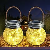 MEckily Solarlampen für außen, 2 Stück Solarleuchte Gartendeko Wasserdicht Lampions Solar Außen, Hängend Solar Laterne Glas für Terass Balkon Party und Türdeko Haustü