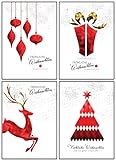 40 x recycelte weihnachtskarten mit umschlag set - modernem Design (Klassisches Rot)