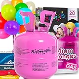 Carpeta BALLONGAS FÜR 20 Luftballons + 25 Ballons + FÜLLVENTIL | Helium Einweg Flasche Luftballon Folienballon Deko Geburtstag Party H