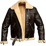 Correct toe Herren Lederjacke Fliegerjacke Winterjacke Warme Plüsch Samt Lederjacke, Vintage Faux Shearling Motorradjacke, Revers Reißverschluss Kurzer Bikermantel Mit Pelzkragen,Dark Coffee,XXL