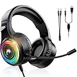 Gaming Headset Für Xbox One PC PS5 Ps4 Notebook 3.5 mm Surround Sound Kabelgebundene Gaming Kopfhörer Ei0nzigartiges und Cooles buntes RGB Licht 7.1 Surround S