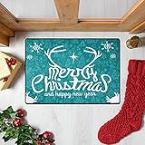 Candy101 Fußmatte Schriftzug Frohe Weihnachten Gedruckt Teppich Weihnachtsteppich rutschfeste Fußmatten Maschinenwaschbare Schmutzfangmatte Eingangsmatte für Home Tür 40 x 60 cm (G)