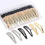 MELLIEX 60 Stück Snap Haarspangen Damen, 5cm Metall Snap Haarclips Haar Snap Clips Kinder Haarklammern mit Box für Damen Mädchen Herren (Gold, Silber, Schwarz)