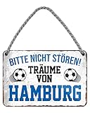 Hamburg Fan Blechschild - Metallschild mit Kordel und Saugnapf - Geschenk Fußball Fan Anhänger - Artikel Zubehör - Dekoration Zimmer Wohnung Werkstatt - Hängeschild Haustür Eingang - 18x12