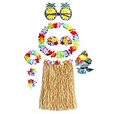 8 Stück Hawaiian Hula, Grass Rock Set, mit Halskette Armbänder für Party Fancy Dress und Tropical Beach für Erwachsene Unisex,Stirnband Blume BH Haarspange und Ananas Sonnenbrille Party Dek