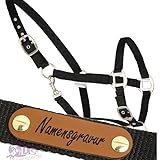 Waldhausen Halfter Satin schwarz - mit Namensschild - 2fach verstellbar, unterlegt (WB)