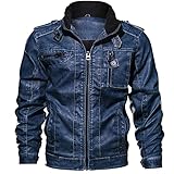 Zytyeu Lederjacke Herren Stehkragen Trend Persönlichkeit Entwurf Motorradjacke Herren Herbst Winter Mode Übergangsjacke Herren Regular Fit Lassig Jacke Herren B-Dark Blue 6XL