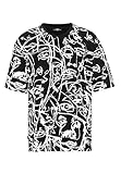 T-Shirt für Herren Oversize Kurzarm Baumwolle Rundhals Streetwear Schwarz L
