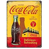 Nostalgic-Art Art Retro Blechschild Coca-Cola – In Bottles Yellow – Geschenk-Idee für Coke-Fans, aus Metall, Vintage-Design, 30 x 40