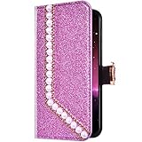 Uposao Kompatibel mit Samsung Galaxy S5 Hülle Leder Schutzhülle Mädchen Glitzer Bling Strass Diamant Flip Wallet Leder Case Brieftasche Handyhülle Lederhülle Klapphülle Handytasche,L