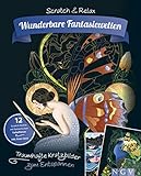 Wunderbare Fantasiewelten - Traumhafte Kratzbilder zum Entspannen: 12 Scratch-Motive mit fantastischen Farbeffekten inkl. Bambus-Stick