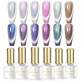 BORN PRETTY UV Nagellack Magnetisch Set, Gel Nagellack Magnet Schellack Nagellack Katzenauge Auroras Schneelicht Shining Glitter Soak Off UV Gelpolitur mit Magnetstift 6 Farb