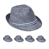 Relaxdays Trachtenhut Bayern, 5er Set, blau-weiße Kordel, Filzhut mit Krempe, Bayernhut Kostüm, Polyester, dunkelg