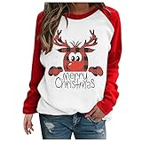 NHNKB Weihnachten Pullover Damen Langarmshirt Sweatshirt Herbst Winter Langarm T-Shirt Oberteile Tops Christmas Pulli Sw