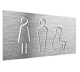 BSYDESIGN Unisex WC-Schilder - Türschild für Toilette - Toilettenschild aus gebürstetem - Gäste wc Aufkleber - Badezimmer deko Abziehbild - 12 x 22 cm - selbstklebend & pflegeleicht (Silber)