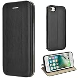 Leaum Handyhülle für iPhone SE 2020 Hülle, iPhone 7 Hülle, iPhone 8 Lederhülle Flip Case Schutzhülle für Apple iPhone 7/8/SE (2020) Leder (Schwarz)