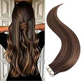 45cm Tape Extensions Echthaar Ombre Tape in Extensions Echthaar Haarteile Echthaar Weich Glatt 7A Human Hair Klebeband Haarverlängerung 2T2P6# Dunkelbraun zu Dunkelbraun/Hellb