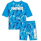 Fortnite Badeanzug Kinder, Badehose Jungen und Schwimmshirt Kinder Set, 122-164 (Camo Blau, 11-12 Jahre)