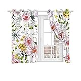 LucaSng 3D Digitale Vorhänge Wärmeisoliert 280x245 cm Weißer Hintergrund Rosa Blume Pflanze Kunst Perforierte Vorhänge 2 Stück Set, Garten Wohnzimmer Küche Schlafzimmer Verdunkelungsvorhäng