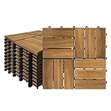 Aufun Holzfliesen Balkon 30 x 30 cm Akazien-Holz Terrassenfliese Balkonfliesen Klickfliese, Bodenbelag, Drainage, Garten Klick-Fliese, Modell B: 2m² (22 Stück)