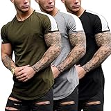 COOFANDY Herren Shirt 3er Pack Fitness Tshirt Muscle Shirt mit R