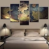 QZGRQ Modernes Dekor Leinwand Malerei Home Schlafzimmer Wandkunst 5 Stück Game of Thrones Karte Bilder HD Printed M
