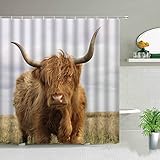 Highland Cows Schwarz Duschvorhänge Western Wildlife Tier Bull Portrait Badezimmer Dekor Badewanne Bildschirme Wasserdicht S.5 180x180