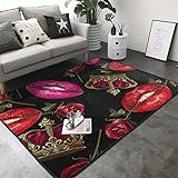 COSNUG Teppich mit Retro-Stickerei, Krone, Rose, sexy Lippen, 1,5 x 2,1 m, Polyester, moderner Teppich, Bodenmatten für Wohnzimmer, Esszimmer, Schlafsaal, Schlafzimmer, Badezimmer, Heimdek