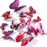 WandSticker4U®- 24er hochwertige 3D SCHMETTERLINGE LILA UND ROSA mit Doppelflügel & Magnet I Schmetterlinge Deko für die Wand Kühlschrank Fenster Möbel Wohnzimmer Kinderzimmer Küche Butterfly