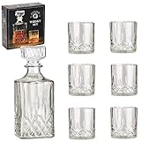 WOMA Whiskey Karaffe Set - 5er & 7er Set - Whisky Gläser + Kristall Karaffe für den vorzüglichen Genuss - 6 Scotch Whiskygläser [285 ml] + 1 Whisky Karaffe / Dekanter [900ml] aus Glas mit Deck