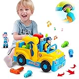 Auto Spielzeug ab 2 3 4 5-jährige Jungen Mädchen Multifunktionale Konstruktion auseinander nehmen Bump &Go Baufahrzeuge Früherziehung mit Musik/Beleuchtung Weihnachten Geburtstags Geschenke fü