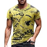 Frühling Sommer Shirts Herren Kurzarm T-Shirt Rundhalsausschnitt T-Shirts für Männer Übergröße Tops Leicht T-Shirt Druck Verkauf Basic Shirt Mode Casual Blusen Geschenke für Männer, gelb, 100