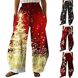 BOOMJIU Damen Winter Jogginghose Sporthose Weihnachten Pluderhose Breit Bein Pants Hose High Waist Gummibund Freizeithose Casual Drucken Tasche Lange Hosen Lockere Warme D
