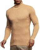 Leif Nelson Herren Strickpullover Warmer Pullover mit Rollkragen Rollkragenpullover für Männer Pulli für Winter Rolli LN2115 L Beig