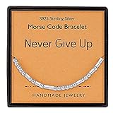 Gleamart Morsecode Armband 925 Sterling Silber handgemachte geheime Nachricht Perlen Seidenschnur Armreif Geschenk für sie nie aufgeb